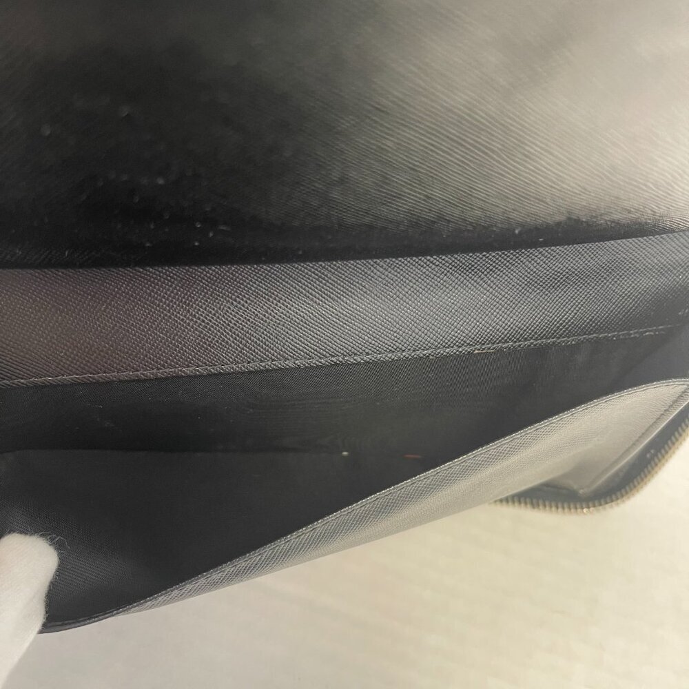 Prada Saffiano Leather Organizer Zippy Wallet in Black and Turquoise - Preowned - Picture 13 of 13